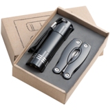 Gift set with a 9 LED aluminium torch and a multitool packed in