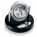 Gyro magnifier globe desk clock on swivel wooden base with decor