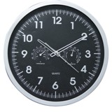 Silver & Black Face Weather Station Wall Clock - Sweep Movem