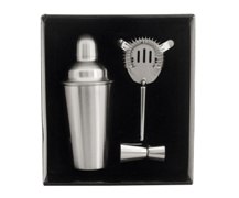3Pc Stainless Steel Cocktail Shaker Set In Presentation Box; Coc