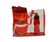 Red stripe velour beach towel+red water bottle-pvc carrr