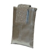 Silver Pu Cellphone Holder With Crystal Flap And Shoulder Strap