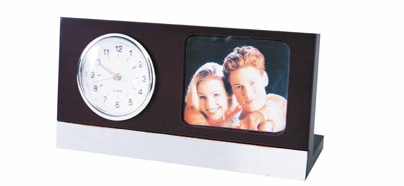 Wood Desk Clock With Photo Frame (Battery Included)