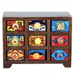 Wooden 9 Mini Drawer Cabinet Brown