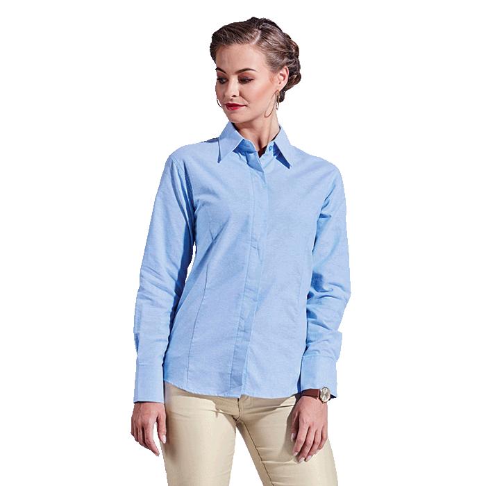 Barron Ladies Oxford Blouse Long Sleeve - Avail in: Navy, Sky Bl
