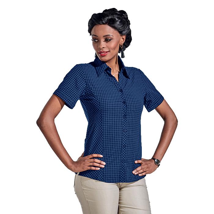 Barron Ladies Pioneer Check Blouse Short Sleeve - Avail in: Blac