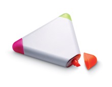 Triangular shape highlighter in ABS casing. 3 colour ink: yellow