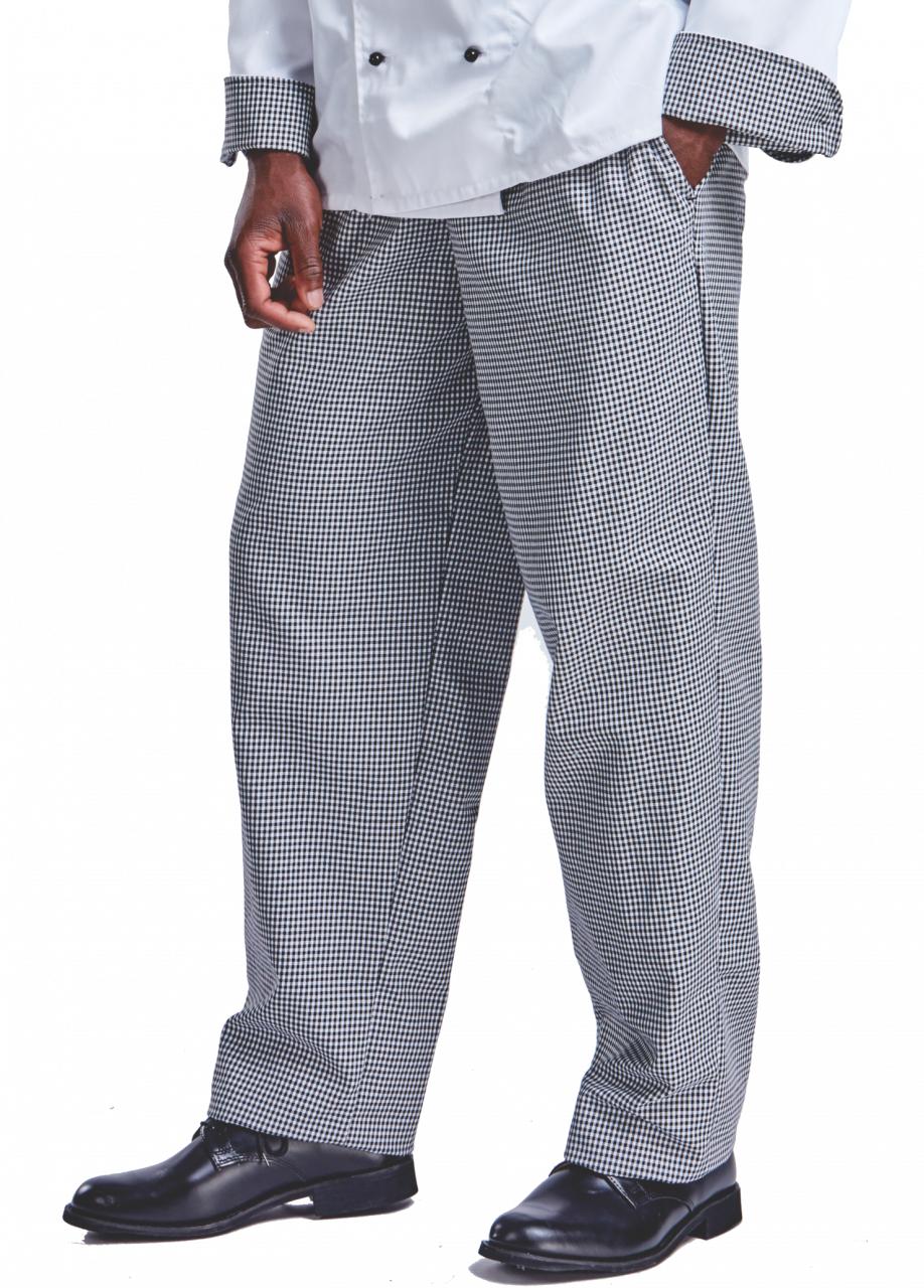 Chef Trousers Poly Cotton Blue/White Check. Sizes 34 - 56