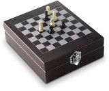 Five piece wine set with a chess-game in a wooden gift box inclu