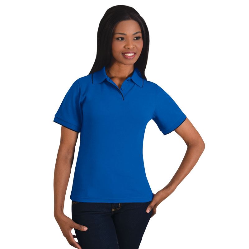 Ladies Contrast Trim Pique Knit Polo  - Avail in: Navy/Grey, Bla