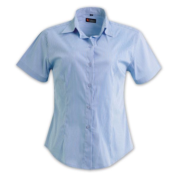 Ladies Short Sleeve Vertistripe Woven Shirt   - Avail in: Sky/Wh