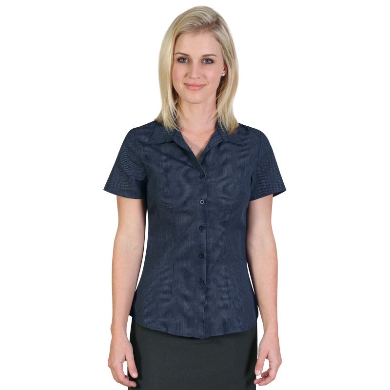 Roselina Blouse Short Sleeve - Check 1 - Avail in: Navy