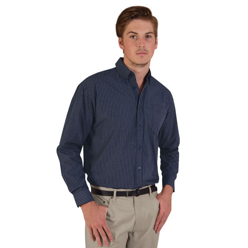Mens Long Sleeve Three-tone Small Check Shirt - Avail in: Navy,