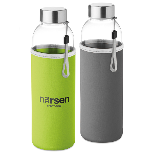 Glass water bottle with neoprene pouch