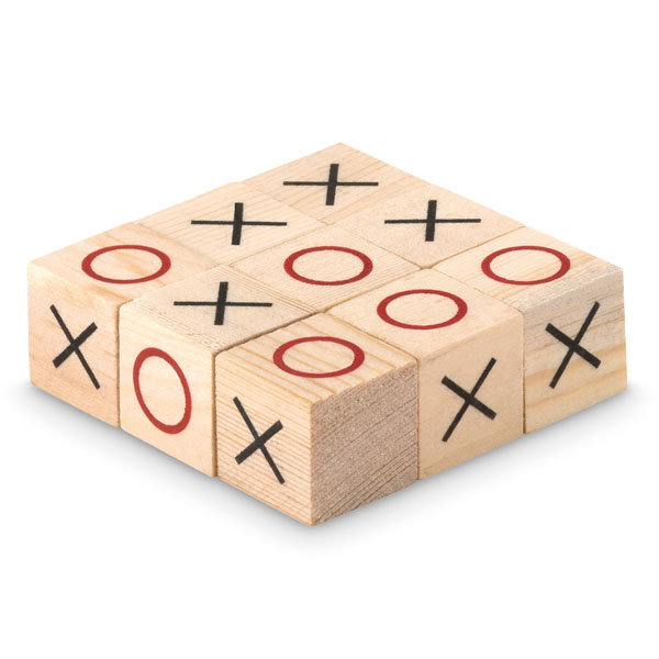 Wooden tic tac toe game set with box.