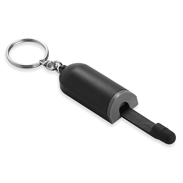 Stylus/Phone Holder with Keychain - Black