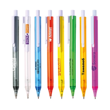 Transparent plastic ball pen with white clip