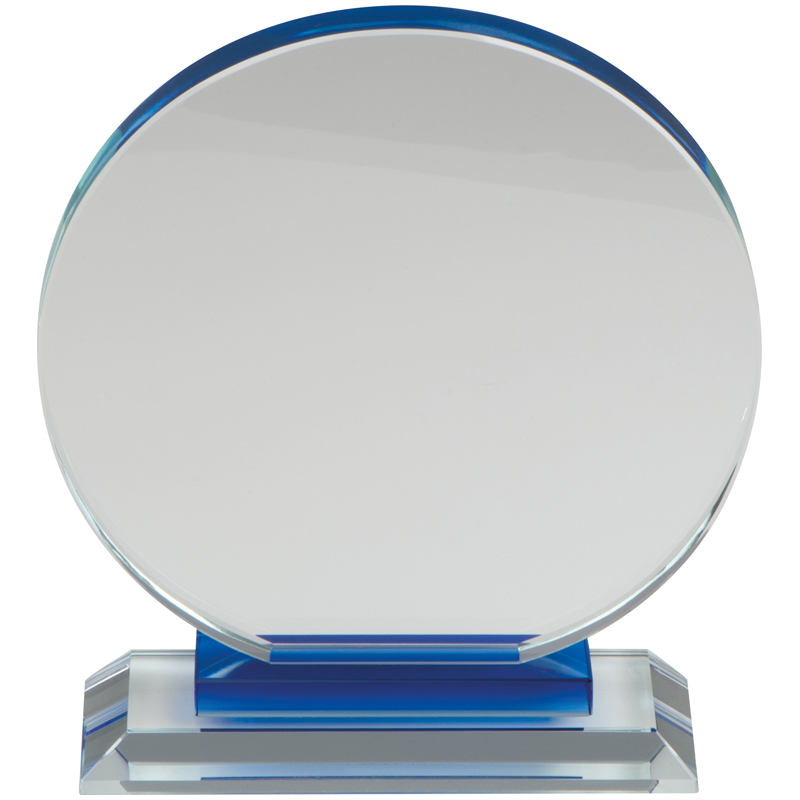 Round glass trophy on a pedestal - presented in a gift box with