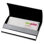 Metal business card holder- chrome/leatherette combination with