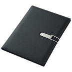 Modern A5 micro-fibre folder with stainless steel hook.