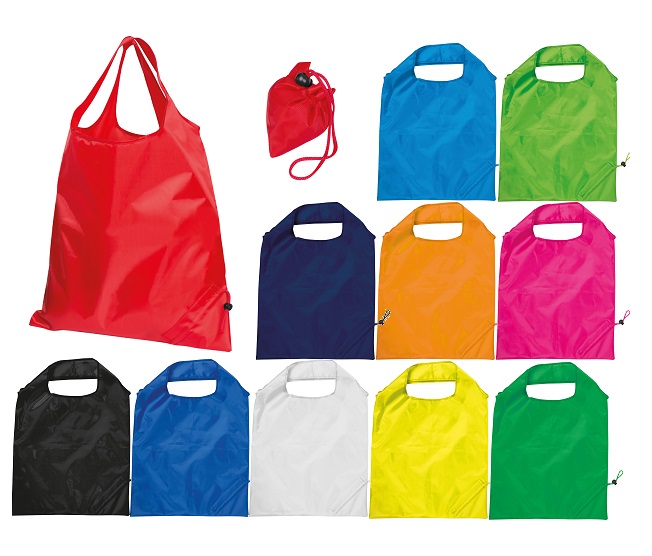 190T polyester shopping bag with carry straps - compactly folds
