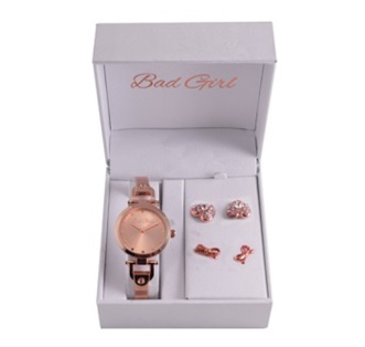 Truffle - Rose Gold Ribbon Earing Gift Set Watch