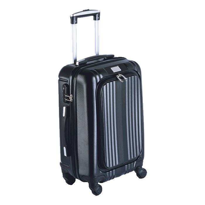 Hard Shell Trolley Luggage Bag With Front Pocket - Avail in: Bla
