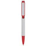 Silver Barrel Push Clip Ballpoint Pen - Red