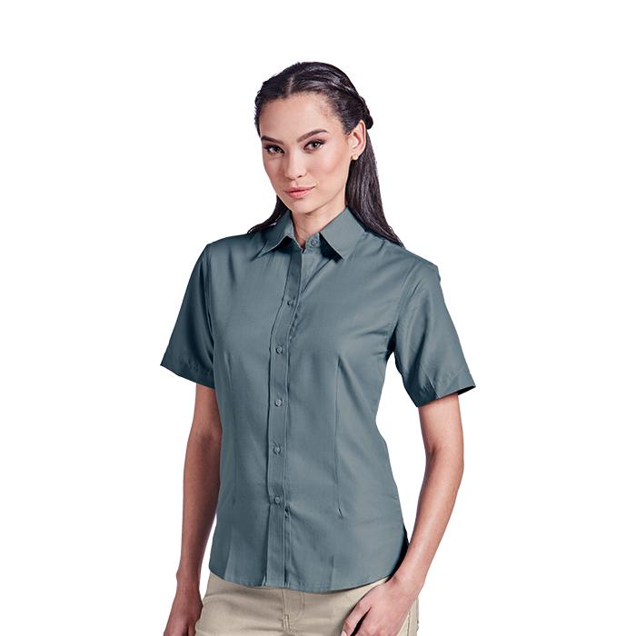 Ladies Easy Care Blouse Short Sleeve. Grey, Sky Blue or White