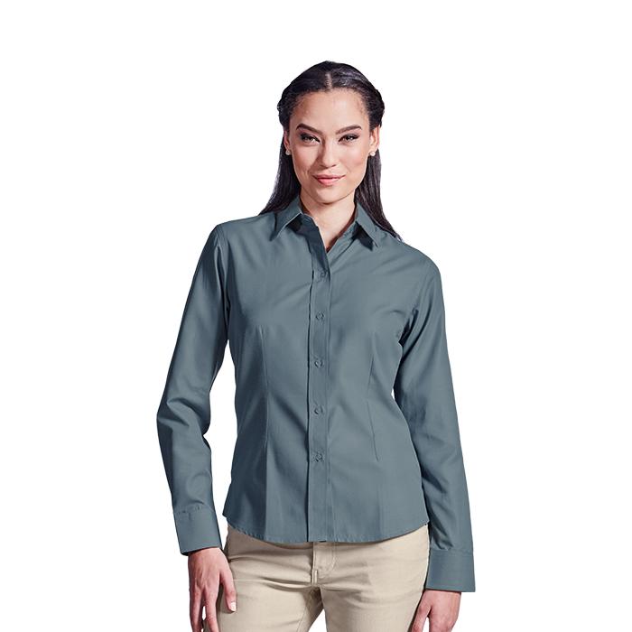 Ladies Easy Care Blouse Long Sleeve. Grey, Sky Blue or White