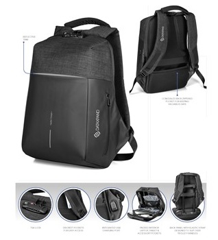 Swiss Cougar Smart Anti-Theft Backpack - Black