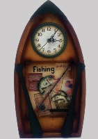 Wooden Wall Clock in Boat Shape with Fishing Theme - 42cm High