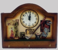 Wooden Wall Clock & Key Hooks with Golf Theme - 30cm Wide
